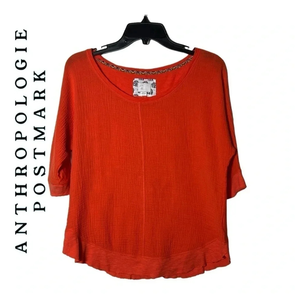 1829. ANTHROPOLOGIE POSTMARK GAUZE CIRCLE TOP TEXTURE MATERIAL 3/4 SLEEVES SZ SM